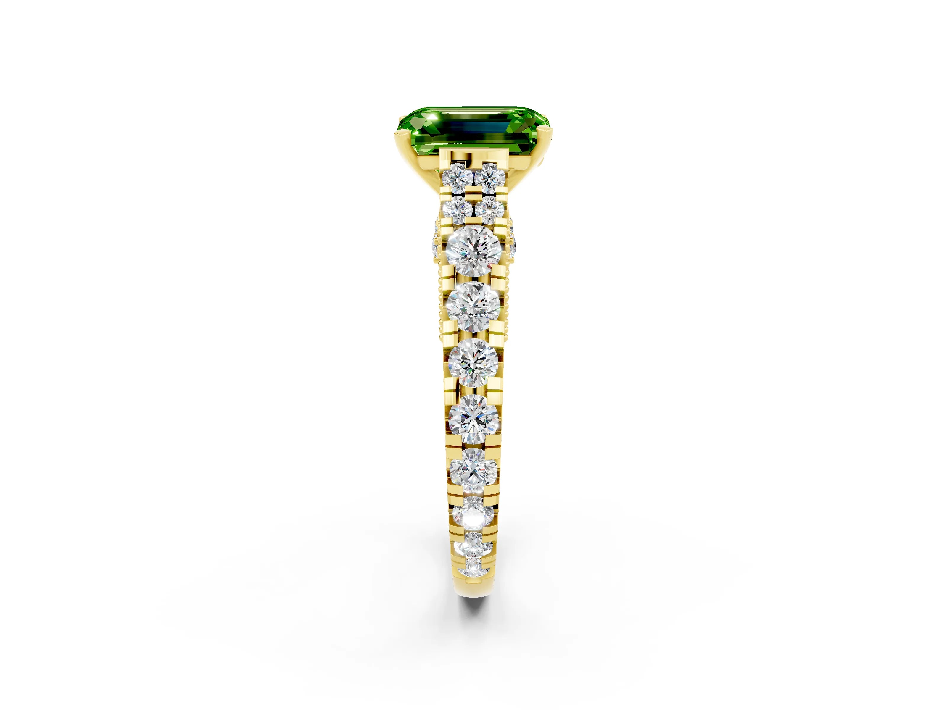 Yellow gold Emerald Cut Peridot Classic Solitaire Ring with Pavé Band and Four-Prong Setting_2