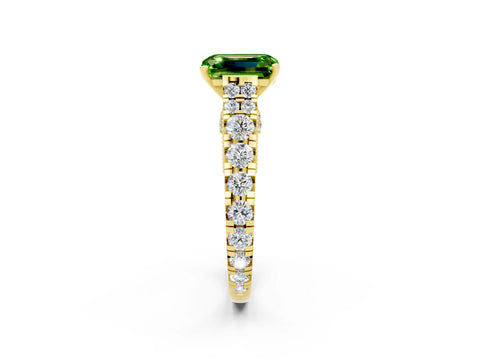 Yellow gold Emerald Cut Peridot Classic Solitaire Ring with Pavé Band and Four-Prong Setting_2