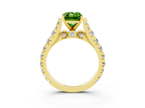 Yellow gold Emerald Cut Peridot Classic Solitaire Ring with Pavé Band and Four-Prong Setting_3