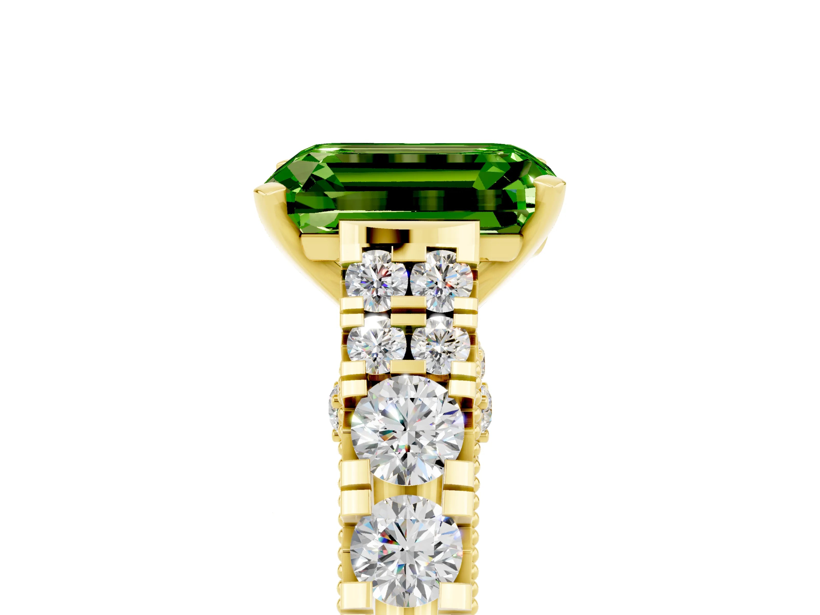 Yellow gold Emerald Cut Peridot Classic Solitaire Ring with Pavé Band and Four-Prong Setting_5