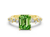 Yellow gold Emerald Cut Peridot Cluster Side Stone Solitaire Ring with Prong Setting_24