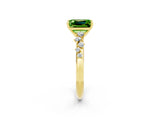Yellow gold Emerald Cut Peridot Cluster Side Stone Solitaire Ring with Prong Setting_26