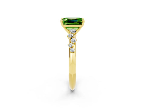 Yellow gold Emerald Cut Peridot Cluster Side Stone Solitaire Ring with Prong Setting_26