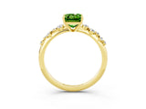 Yellow gold Emerald Cut Peridot Cluster Side Stone Solitaire Ring with Prong Setting_27