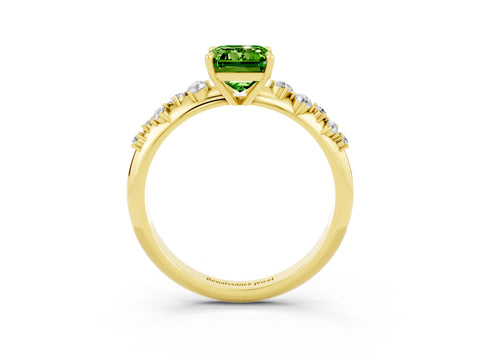 Yellow gold Emerald Cut Peridot Cluster Side Stone Solitaire Ring with Prong Setting_27