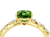 Yellow gold Emerald Cut Peridot Cluster Side Stone Solitaire Ring with Prong Setting_28