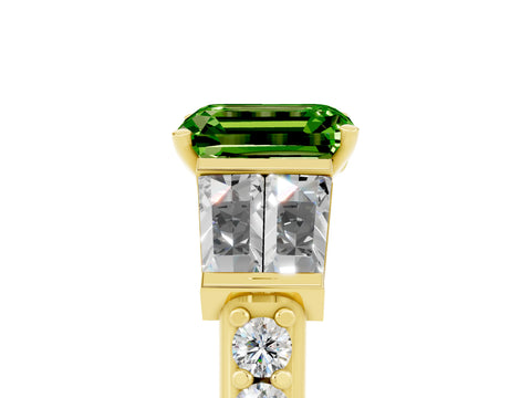 Yellow gold Emerald Cut Peridot Engagement Ring with Baguette Side Stones and Channel Set Band_5