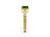 Yellow gold Emerald Cut Peridot Engagement Ring with Milgrain Channel Set Band and Prong Setting_2