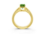 Yellow gold Emerald Cut Peridot Engagement Ring with Milgrain Channel Set Band and Prong Setting_3