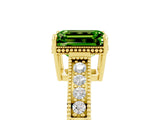 Yellow gold Emerald Cut Peridot Engagement Ring with Milgrain Channel Set Band and Prong Setting_5