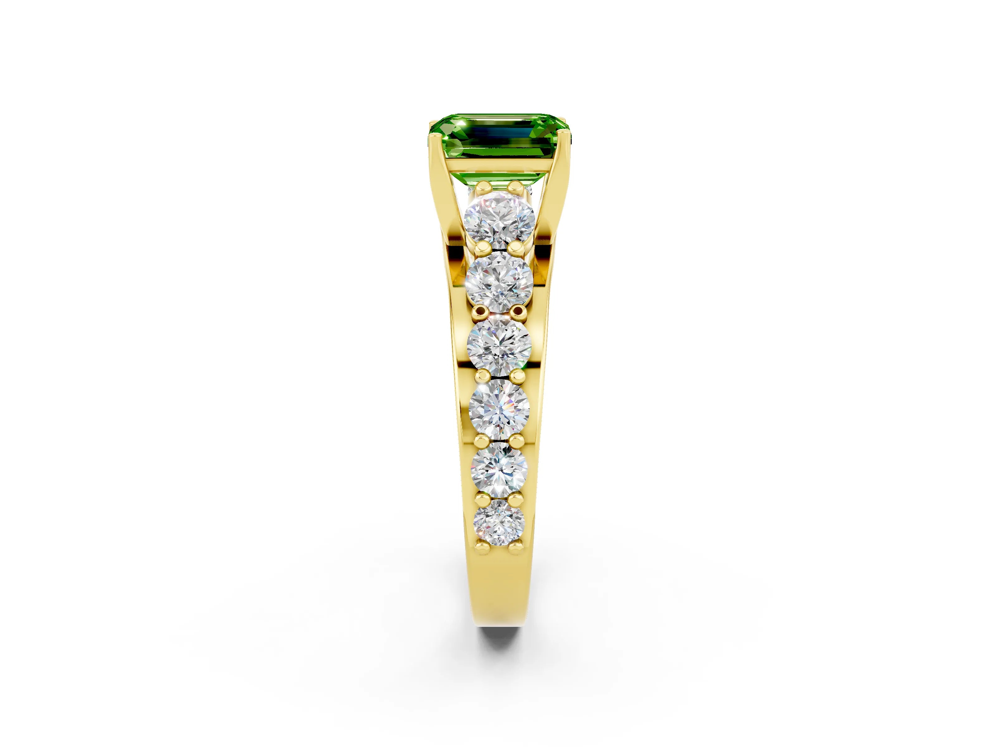 Yellow gold Emerald Cut Peridot Engagement Ring with Pavé Band and Four-Prong Setting_2