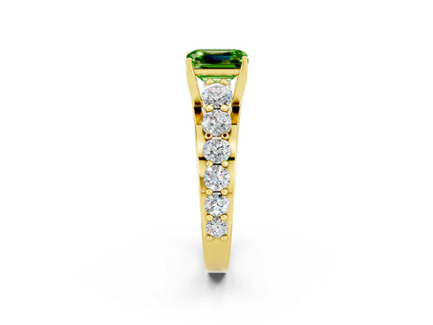 Yellow gold Emerald Cut Peridot Engagement Ring with Pavé Band and Four-Prong Setting_2