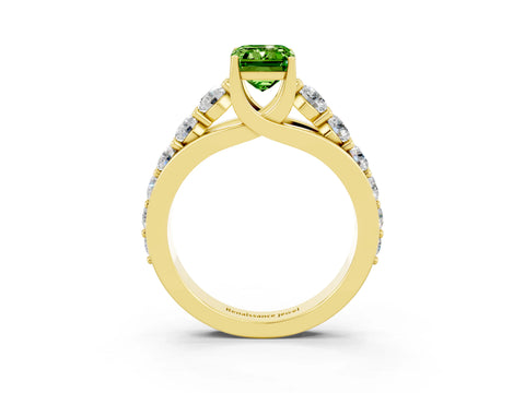 Yellow gold Emerald Cut Peridot Engagement Ring with Pavé Band and Four-Prong Setting_3