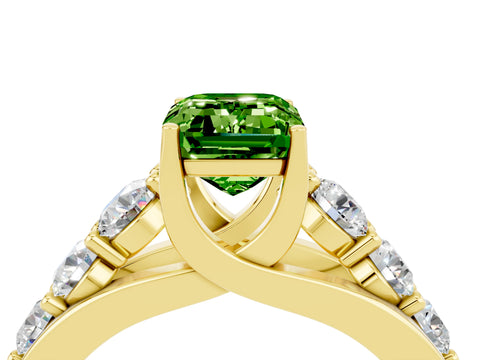 Yellow gold Emerald Cut Peridot Engagement Ring with Pavé Band and Four-Prong Setting_4