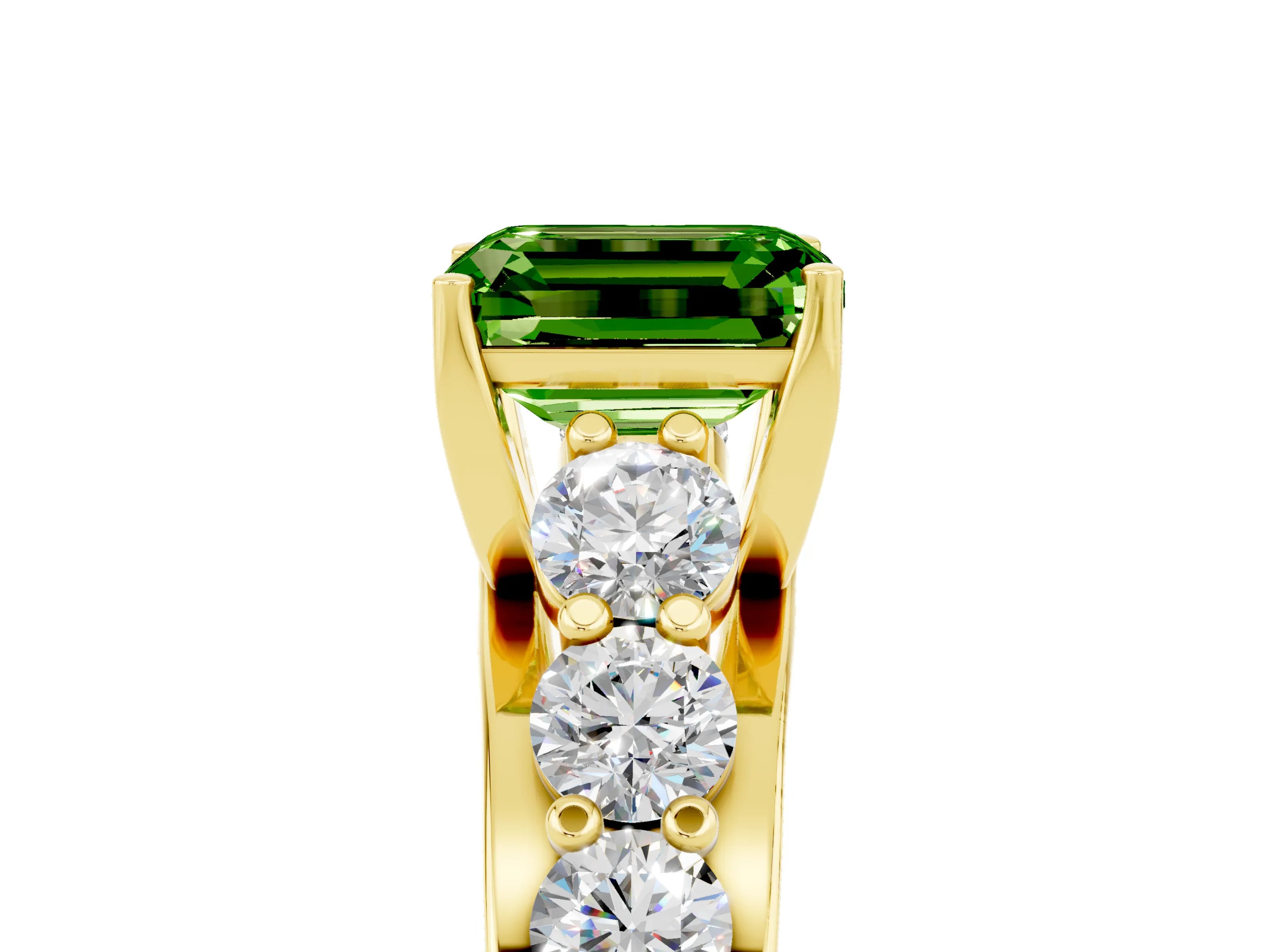 Yellow gold Emerald Cut Peridot Engagement Ring with Pavé Band and Four-Prong Setting_5