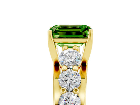 Yellow gold Emerald Cut Peridot Engagement Ring with Pavé Band and Four-Prong Setting_5