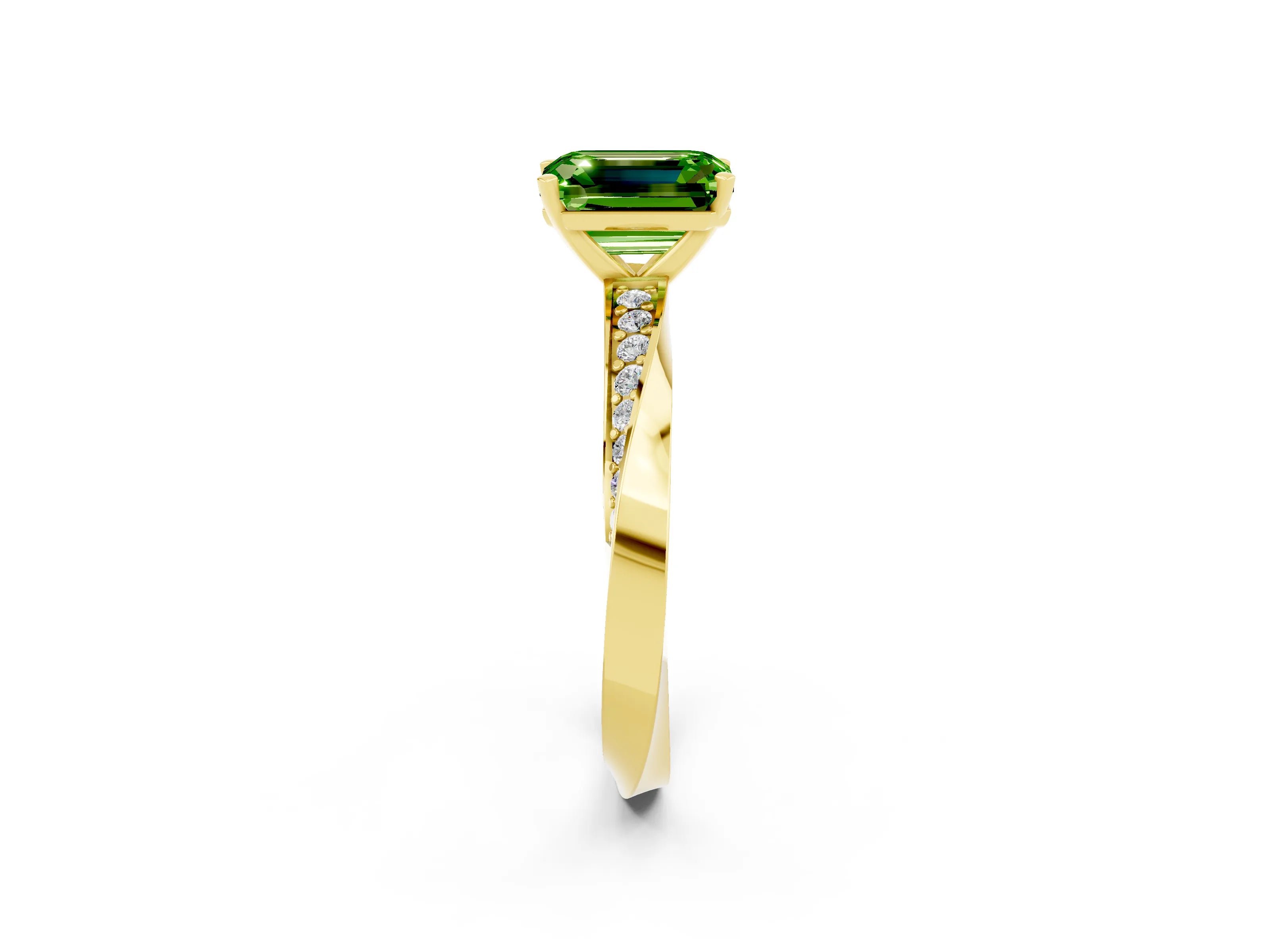 Yellow gold Emerald Cut Peridot Engagement Ring with Side Stone Accents and Four-Prong Setting_29