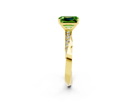 Yellow gold Emerald Cut Peridot Engagement Ring with Side Stone Accents and Four-Prong Setting_29