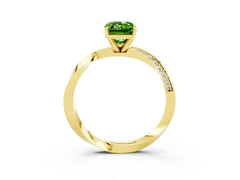 Yellow gold Emerald Cut Peridot Engagement Ring with Side Stone Accents and Four-Prong Setting_30
