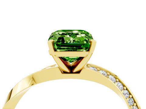 Yellow gold Emerald Cut Peridot Engagement Ring with Side Stone Accents and Four-Prong Setting_31