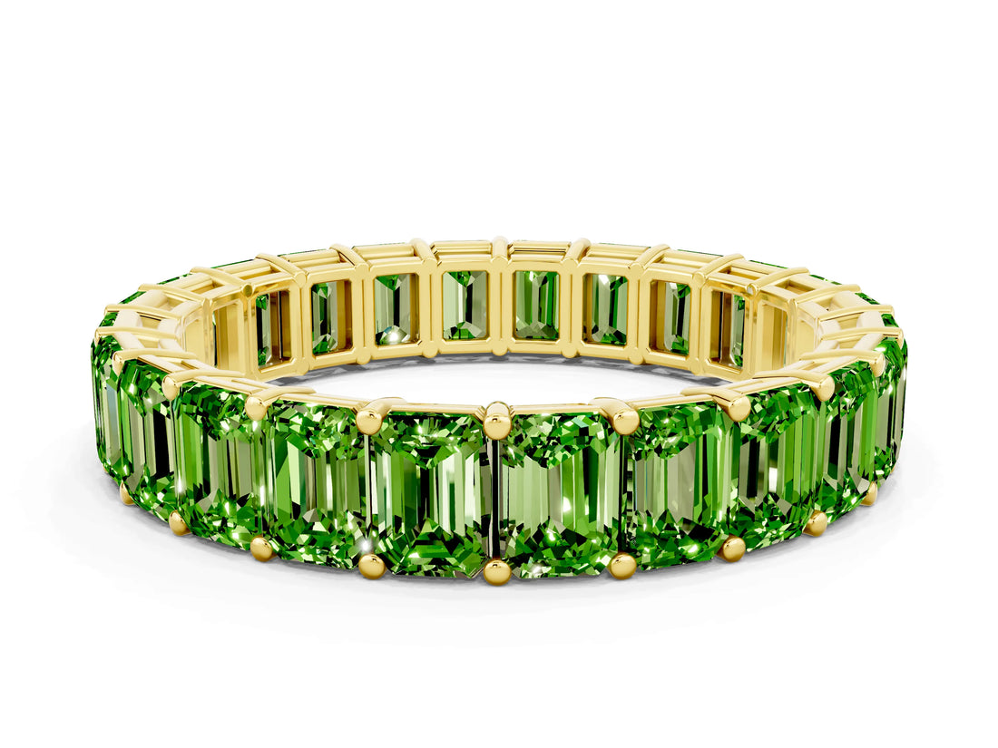 Yellow gold Emerald Cut Peridot Eternity Band with Shared Prong Setting_6