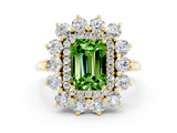 Yellow gold Emerald Cut Peridot Floral Double Halo Engagement Ring with Prong Setting_60