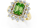 Yellow gold Emerald Cut Peridot Floral Double Halo Engagement Ring with Prong Setting_61