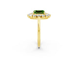 Yellow gold Emerald Cut Peridot Floral Double Halo Engagement Ring with Prong Setting_62