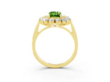 Yellow gold Emerald Cut Peridot Floral Double Halo Engagement Ring with Prong Setting_63