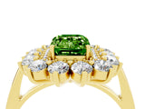 Yellow gold Emerald Cut Peridot Floral Double Halo Engagement Ring with Prong Setting_64