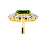 Yellow gold Emerald Cut Peridot Floral Double Halo Engagement Ring with Prong Setting_65