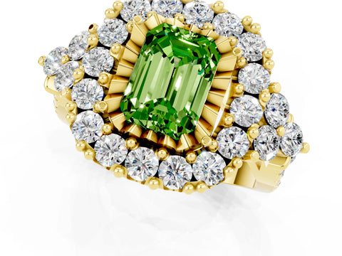 Yellow gold Emerald Cut Peridot Halo Ring with Pavé Band and Four-Prong Setting_13