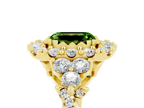 Yellow gold Emerald Cut Peridot Halo Ring with Pavé Band and Four-Prong Setting_17
