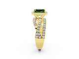 Yellow gold Emerald Cut Peridot Halo Ring with Round Split Shank and Prong Setting_50