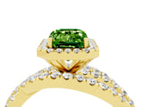 Yellow gold Emerald Cut Peridot Halo Ring with Round Split Shank and Prong Setting_52