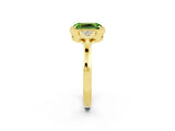 Yellow gold Emerald Cut Peridot Halo Ring with Tapered Band and Four-Prong Setting_2