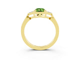 Yellow gold Emerald Cut Peridot Halo Ring with Tapered Band and Four-Prong Setting_3