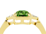Yellow gold Emerald Cut Peridot Halo Ring with Tapered Band and Four-Prong Setting_4