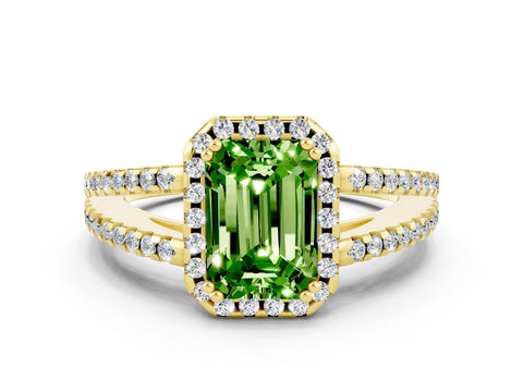 Yellow gold Emerald Cut Peridot Halo Split Shank Engagement Ring_12