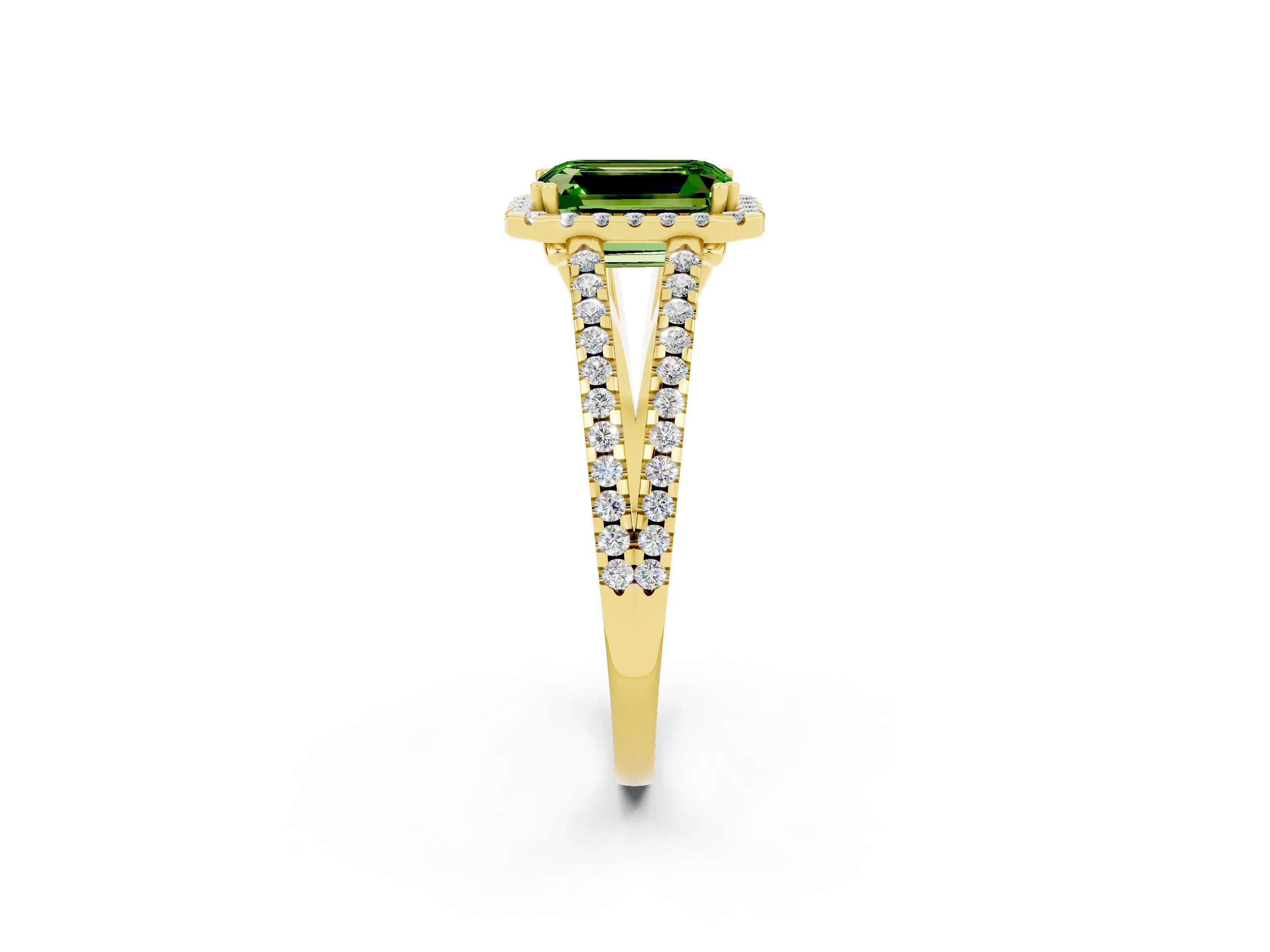 Yellow gold Emerald Cut Peridot Halo Split Shank Engagement Ring_14
