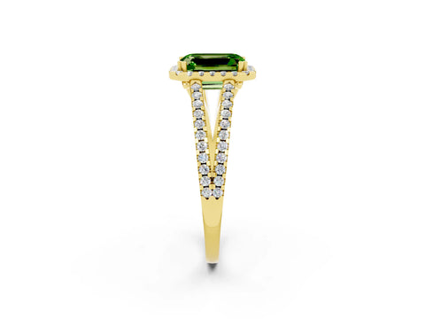 Yellow gold Emerald Cut Peridot Halo Split Shank Engagement Ring_14