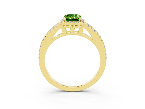 Yellow gold Emerald Cut Peridot Halo Split Shank Engagement Ring_15