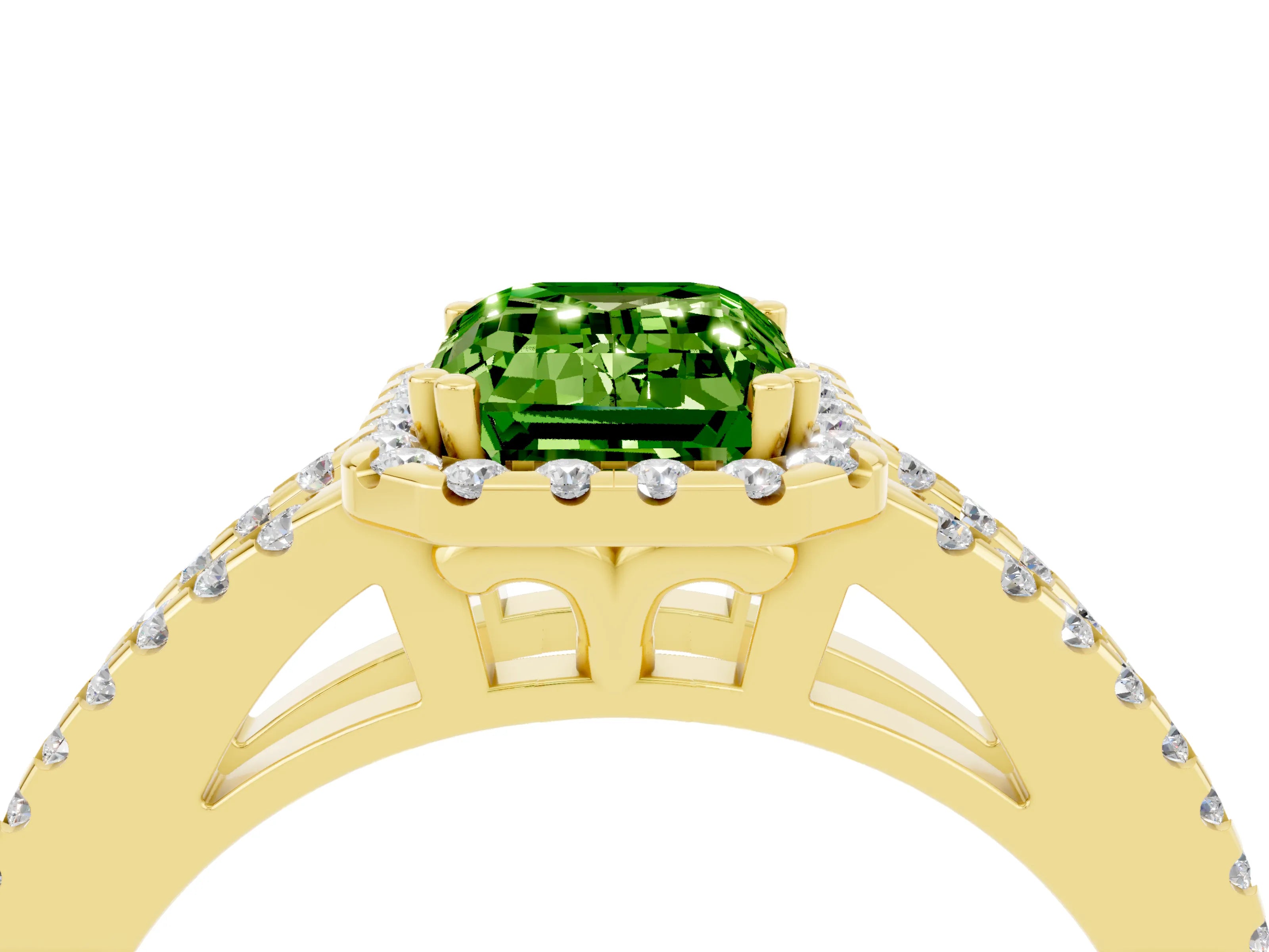 Yellow gold Emerald Cut Peridot Halo Split Shank Engagement Ring_16