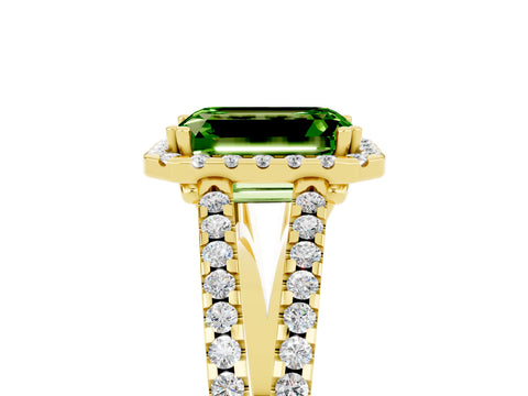 Yellow gold Emerald Cut Peridot Halo Split Shank Engagement Ring_17