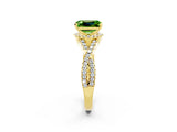 Yellow gold Emerald Cut Peridot  Halo Twist Band Solitaire Prong Setting Ring_26