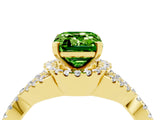 Yellow gold Emerald Cut Peridot  Halo Twist Band Solitaire Prong Setting Ring_28