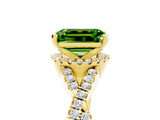 Yellow gold Emerald Cut Peridot  Halo Twist Band Solitaire Prong Setting Ring_29