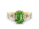Yellow gold Emerald Cut Peridot  Halo Twist Band Solitaire Prong Setting Ring_54