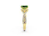 Yellow gold Emerald Cut Peridot  Halo Twist Band Solitaire Prong Setting Ring_56