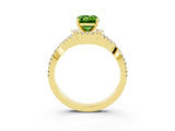 Yellow gold Emerald Cut Peridot  Halo Twist Band Solitaire Prong Setting Ring_57